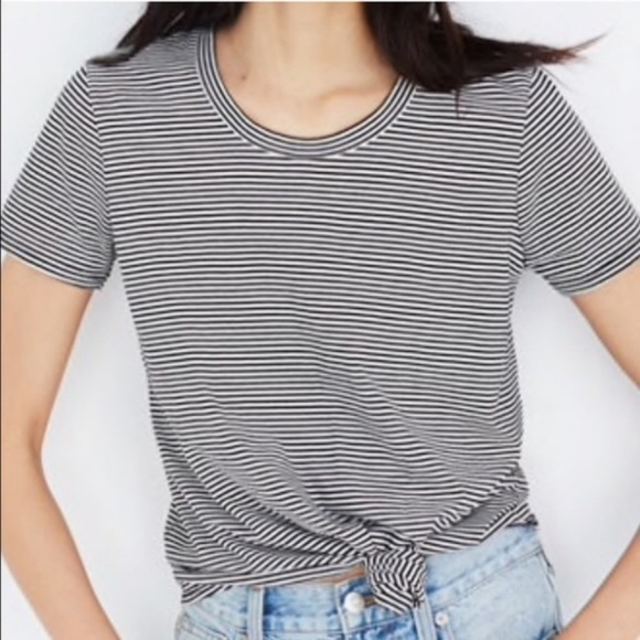 Madewell Tops - Madewell Black / White Striped Tie Front Tee Shirt